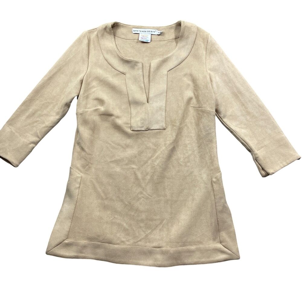 Gretchen Scott Small Faux Suede Tan 3/4 Sleeve Womens Tunic